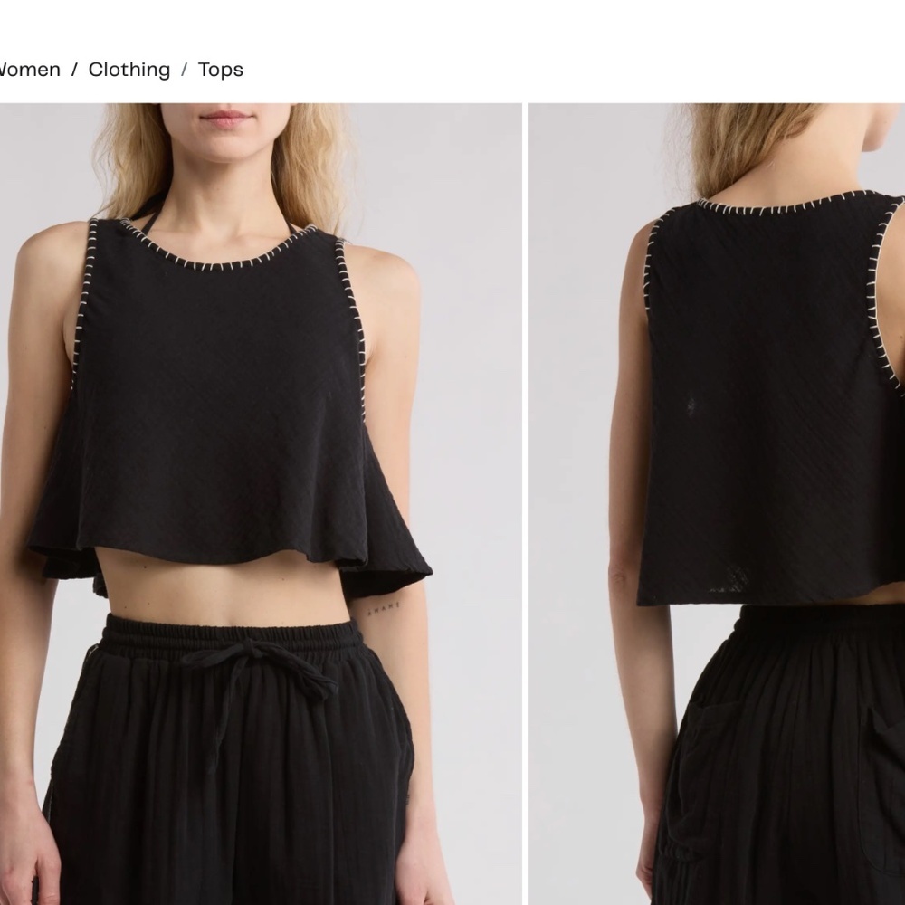 NWT Elan Flowy Cotton Cover Up Tank in Off White/Cream with black trim - Picture 4 of 4